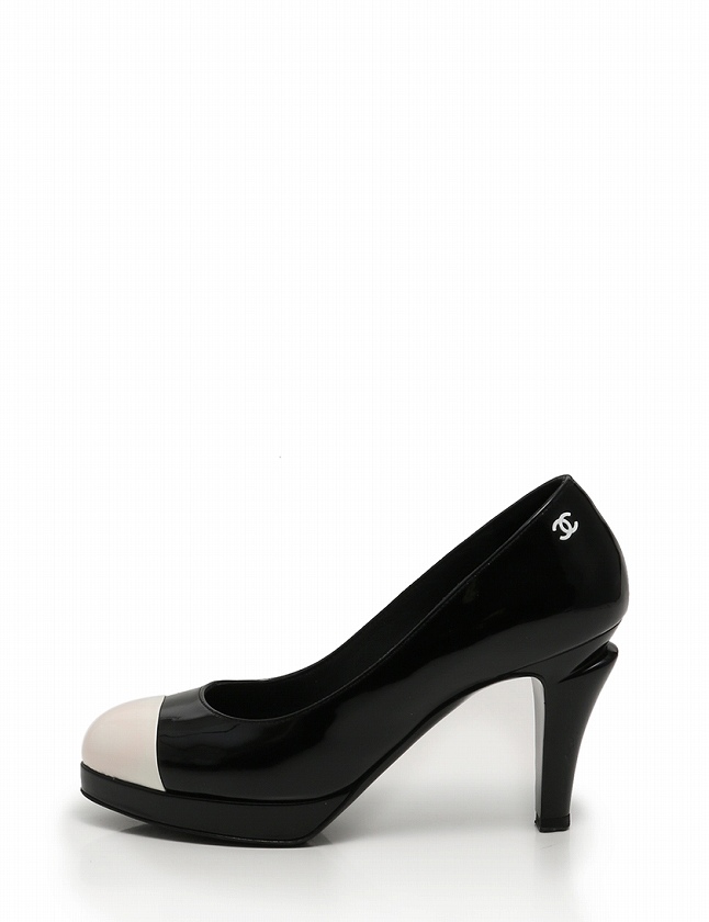 シャネル CHANEL パンプス ヒール ココマーク 黒 ブラック 白