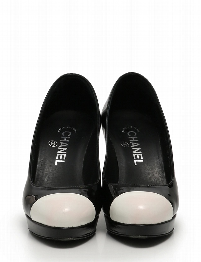 シャネル CHANEL パンプス ヒール ココマーク 黒 ブラック 白