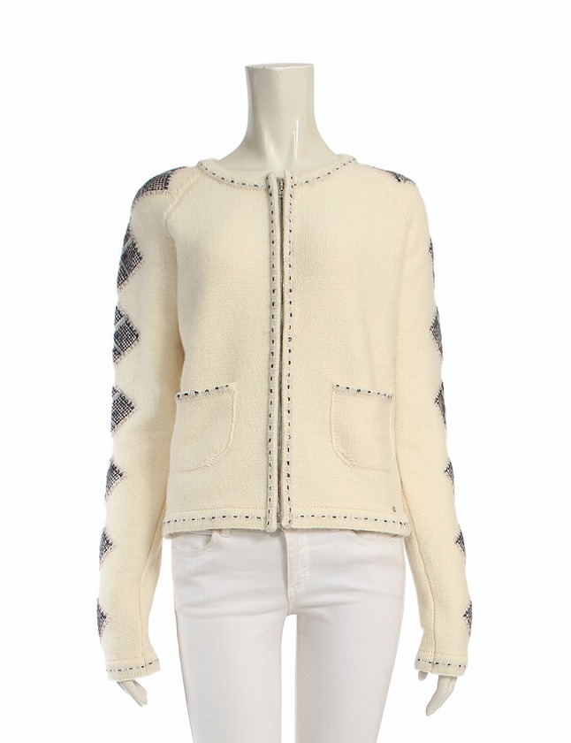シャネル CHANEL カーディガン アイボリー 白 黒 02A M トップス シャネル CHANEL カーディガン アイボリー 白 黒 02A M トップス