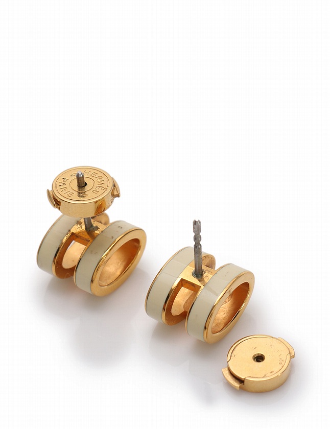 エルメス HERMES ピアス ポップアッシュ H ゴールド アイボリー  