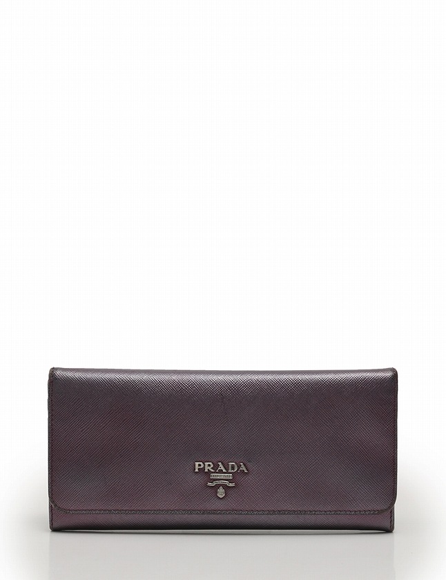 プラダ PRADA 長財布 二つ折り メタリックパープル 紫 小物 レザー 