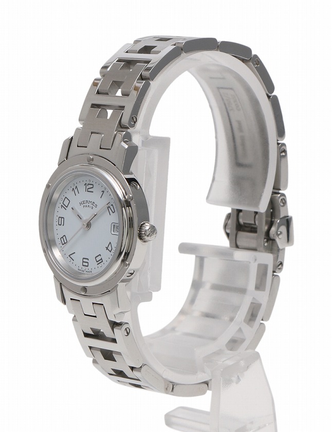 HERMES クリッパー白クォーツ腕時計 シルバーレディース