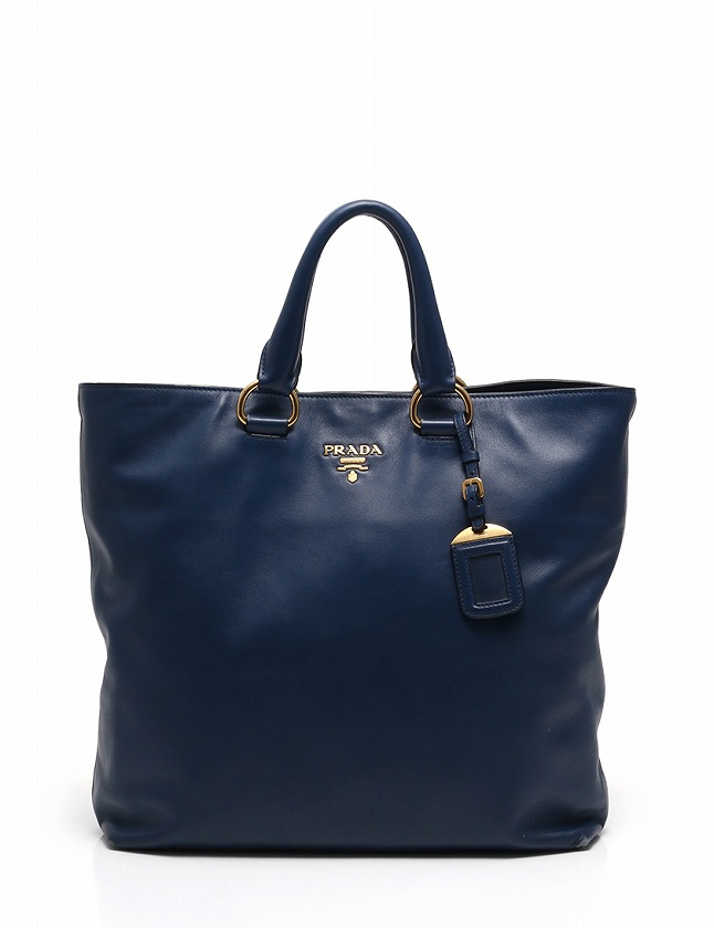 プラダ PRADA トートバッグ ショルダーバッグ 青 ブルー レザー