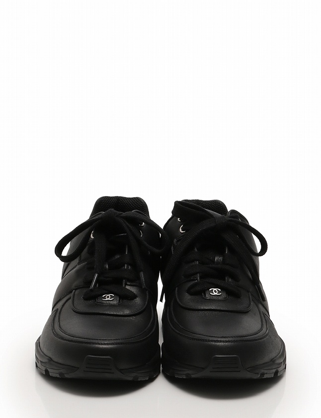 シャネル CHANEL スニーカー 黒 ブラック 26cm シューズ 42 レザー  