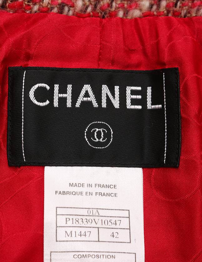 シャネル CHANEL ロングコート ツイード 01A 赤 レッド