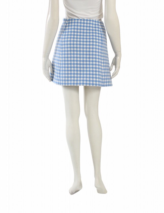 プラダ PRADA スカート 水色 白 M ボトムス ミニ丈 台形 ギンガム  