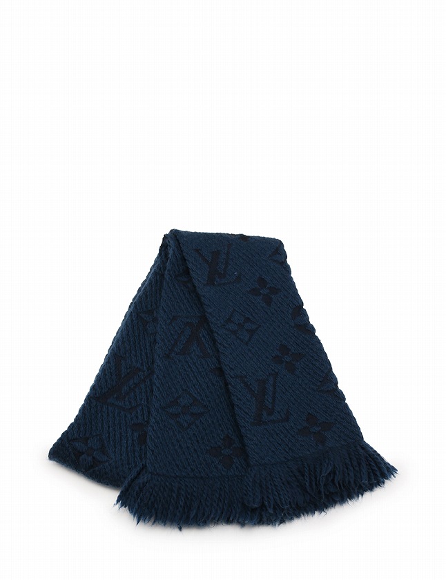 ルイヴィトン LOUIS VUITTON マフラー エシャルプ ロゴマニア ブルー  