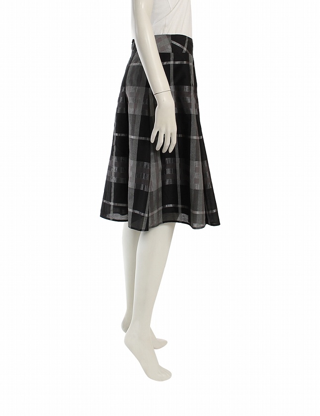 BURBERRY バーバリー 38 スカート シルク チェック ひざ丈 フレア
