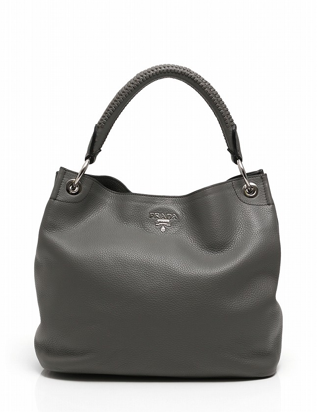 PRADA グレー レザー ショルダーバッグ 保存袋付き