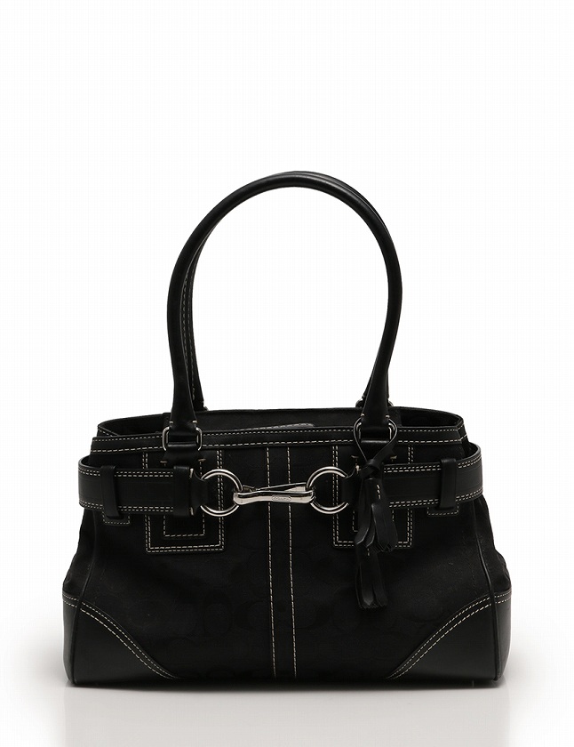 コーチ COACH ハンドバッグ シグネチャー 黒 ブラック キャンバス 