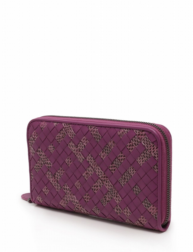 美品　ボッテガヴェネタ　イントレチャート　ラウンドファスナー　パープル　長財布 BOTTEGA VENETA ボッテガヴェネタ◇ラウンドファスナー長財布