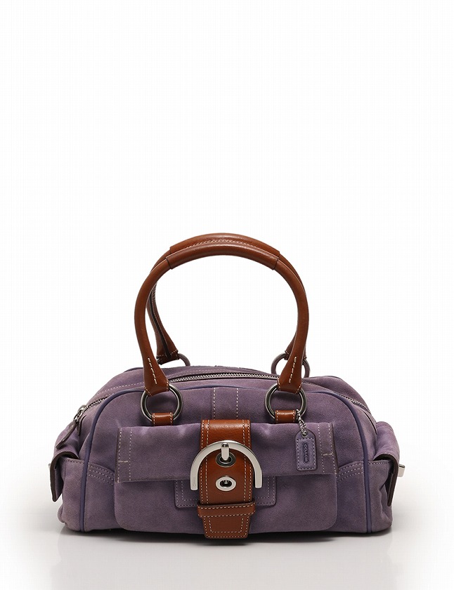 コーチ COACH ハンドバッグ 紫 パープル 茶色 スエード レザー 8A23 