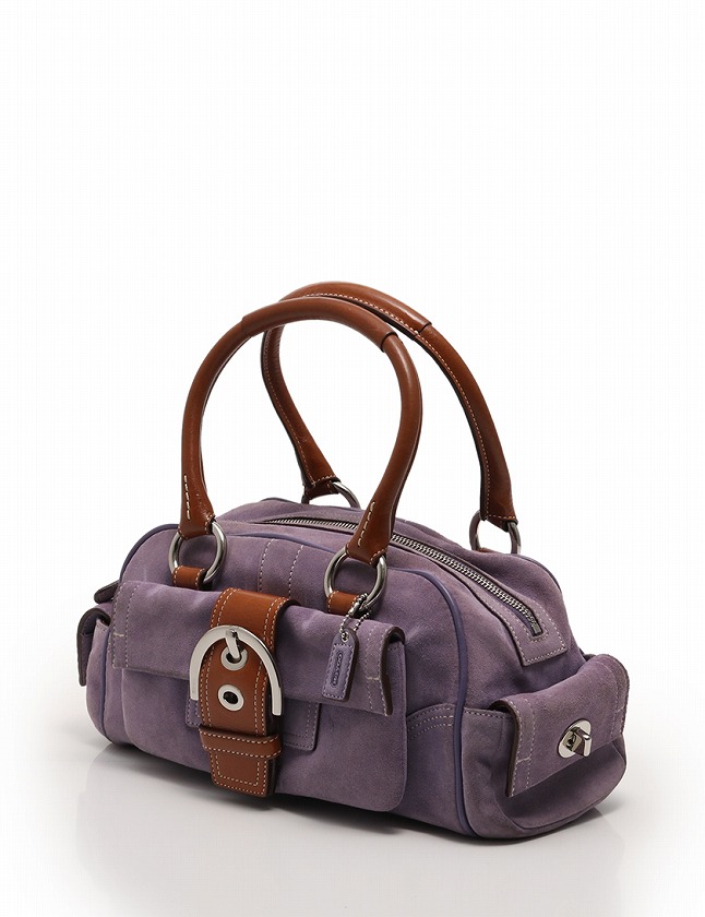 コーチ COACH ハンドバッグ 紫 パープル 茶色 スエード レザー 8A23