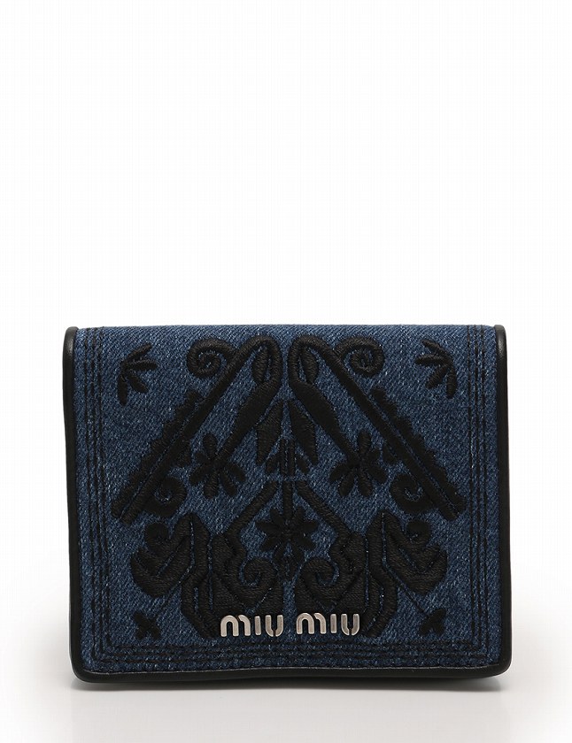 ミュウミュウ miumiu 財布 二つ折り コンパクト ネイビー 紺 黒 小物 