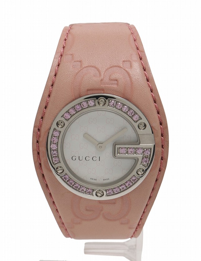 グッチ Gucci 腕時計 ピンク シルバー クオーツ Ss レザー ラインストーンベゼル 104 箱 ケース 説明書付き レディース 114 ベクトルパーク