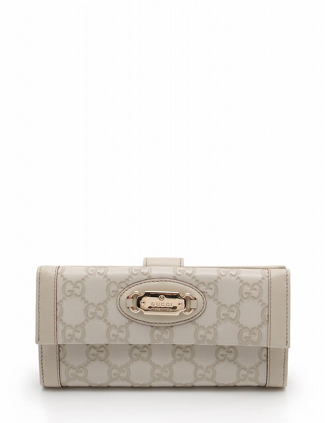 グッチ GUCCI 長財布 グッチシマ Wホック アイボリー 白 小物 レザー 