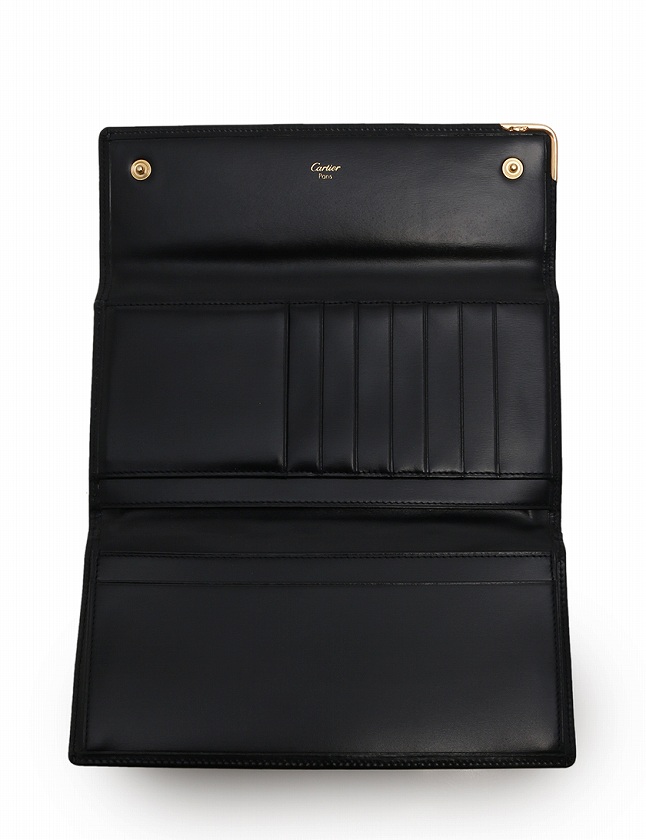 カルティエ Cartier 三つ折り 長財布 ガマ口 サファイアライン ダーク 