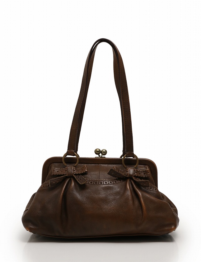 【正規品】Miu Miu ミュウミュウ ハンドバッグ　がま口風　レザー 茶 ミュウミュウ miumiu ショルダーバッグ がま口 茶色 ブラウン レザー