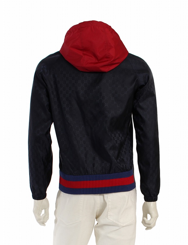 グッチ GUCCI ジャケット ブルゾン GGジャカード ネイビー 紺 赤 S 