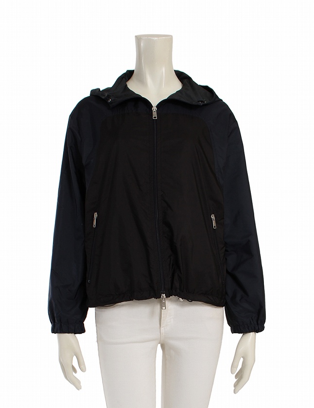 プラダ PRADA ブルゾン ジャケット フーデッド 黒 ネイビー S アウター  