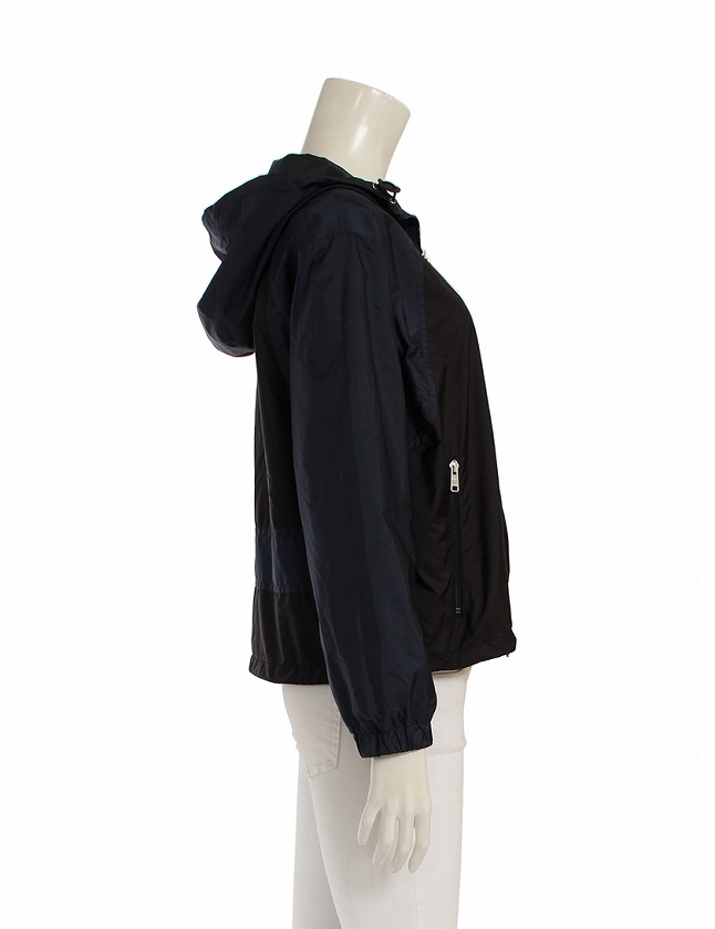 プラダ PRADA ブルゾン ジャケット フーデッド 黒 ネイビー S アウター