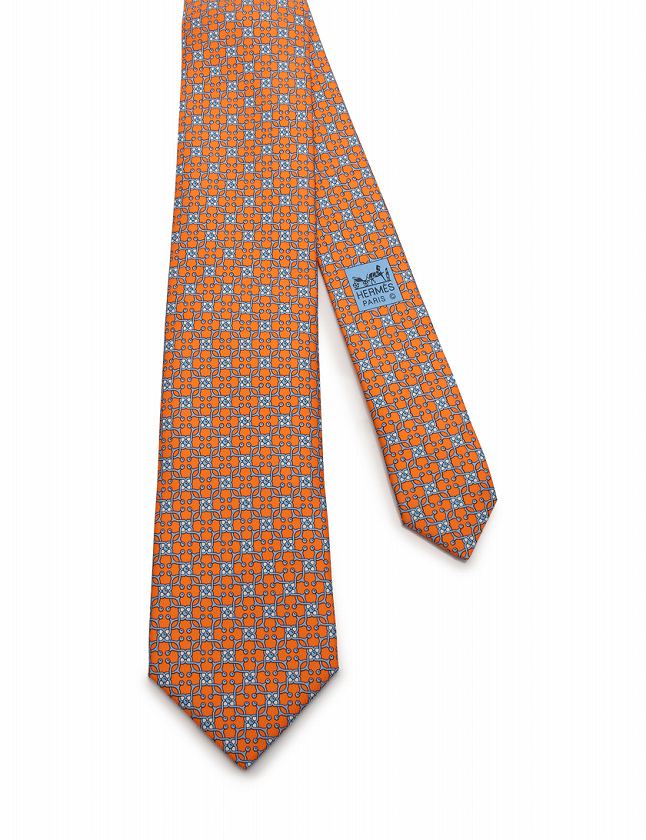 オレンジ色 ファッション HERMES-PARIS オレンジ シルクネクタイ