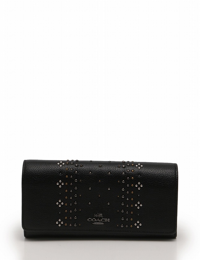 コーチ COACH 長財布 黒 ブラック 小物 レザー スタッズ 57229 パス 