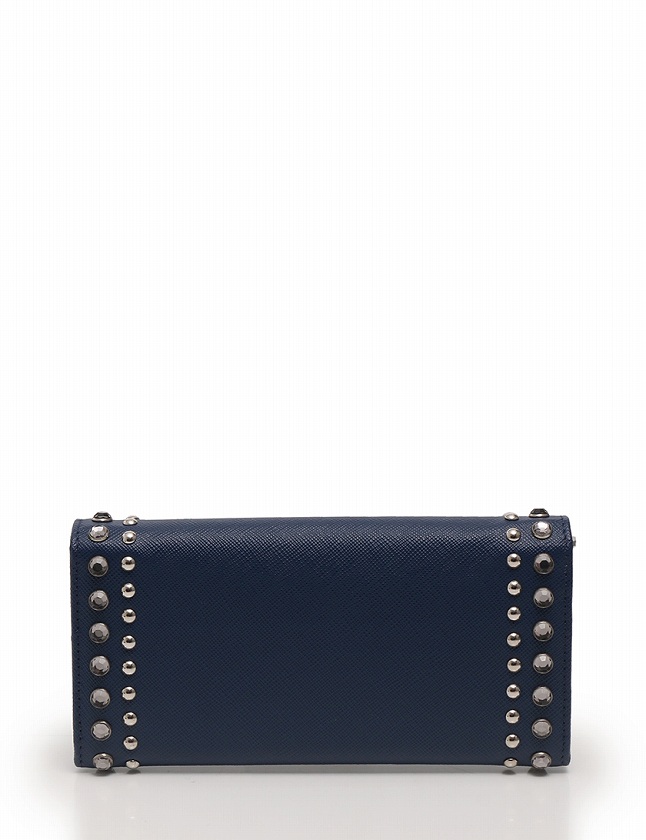 プラダ PRADA 長財布 二つ折り ネイビー 紺 シルバー 小物