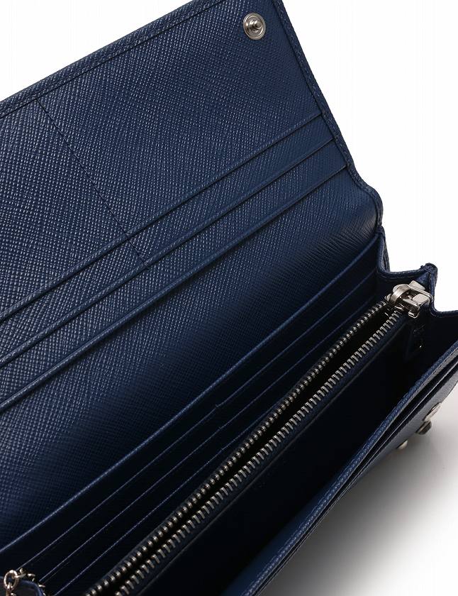 プラダ PRADA 長財布 二つ折り ネイビー 紺 シルバー 小物