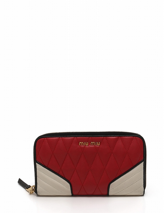 ミュウミュウ miumiu 長財布 ナッパ バイカー ラウンドファスナー 赤 