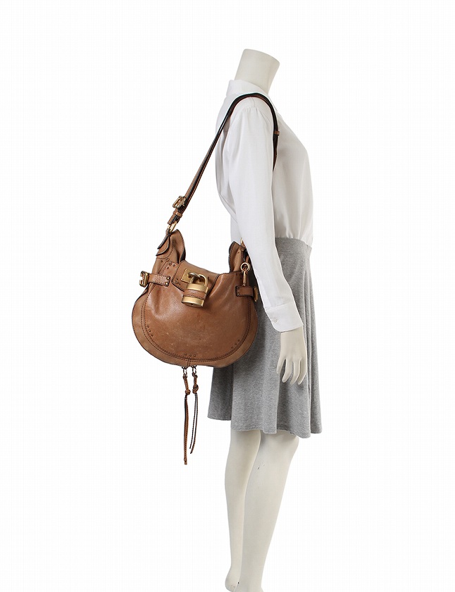 CHLOE ブラウンレザー ショルダーバッグ 鍵付き CHLOE ブラウンレザー