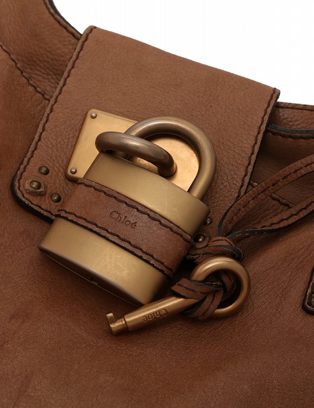 CHLOE ブラウンレザー ショルダーバッグ 鍵付き