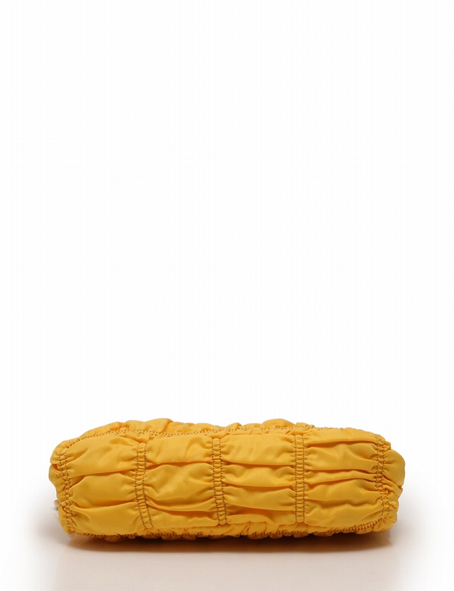 プラダ PRADA ハンドバッグ 黄色 イエロー ナイロン レザー ギャザー