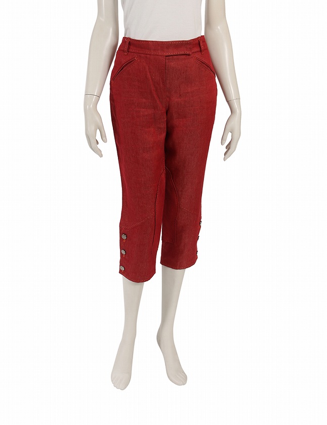 エルメス Hermes クロップドパンツ サブリナパンツ 赤 レッド M ボトムス 無地 38 リネン100 裏地シルク レディース 114 ベクトルパーク