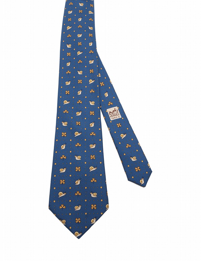 エルメス HERMES ネクタイ 風車柄 8.5cm シルク ブルー×ホワイト 青 白  