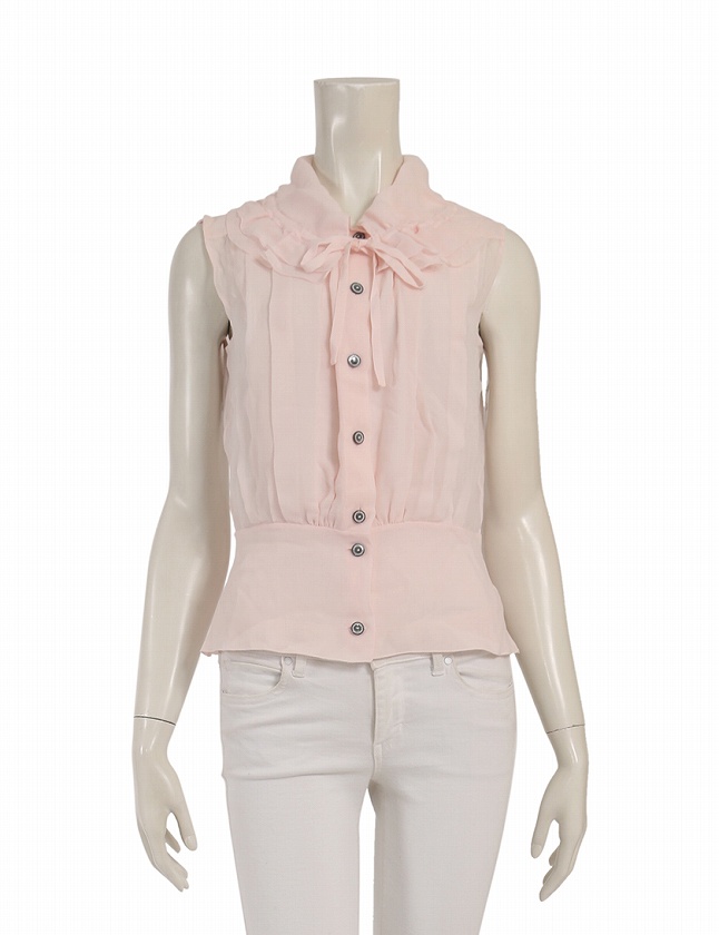 シャネル CHANEL シャツ ブラウス ピンク 09C M トップス ノースリーブ 