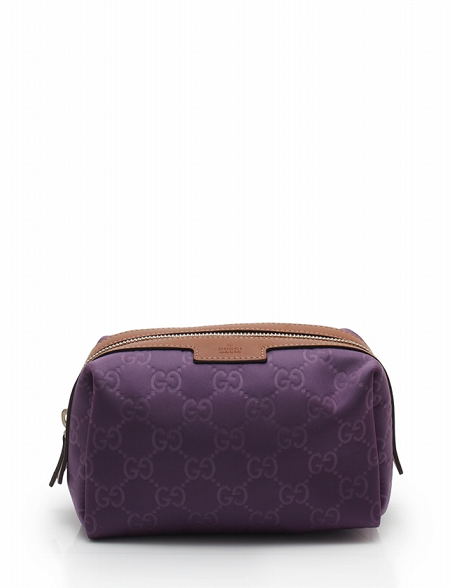 グッチ GUCCI ポーチ GG柄 紫 パープル 茶色 小物 ナイロン レザー 