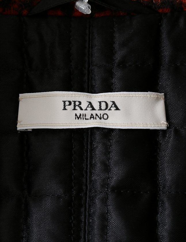 プラダ Prada Pコート ピーコート ショートコート 茶色 ブラウン 黒 M アウター 総柄 42 アルパカ ウール スペアボタン付き レディース 114 ベクトルパーク