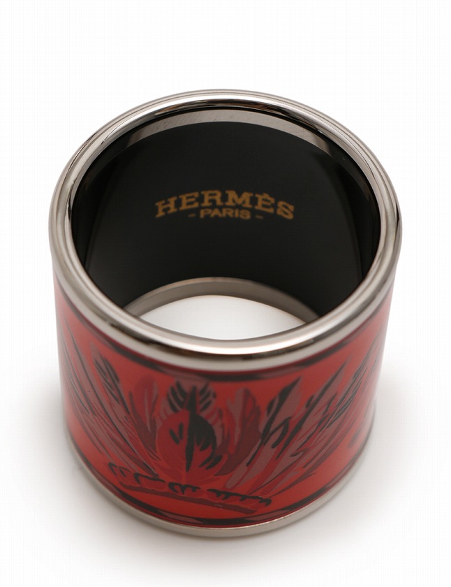 エルメス HERMES スカーフリング オレンジ 赤 シルバー 小物 七宝焼き