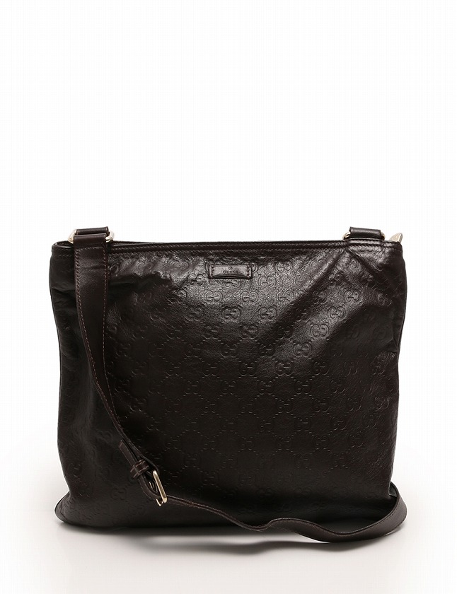 グッチ GUCCI ショルダーバッグ グッチシマ ダークブラウン レザー 
