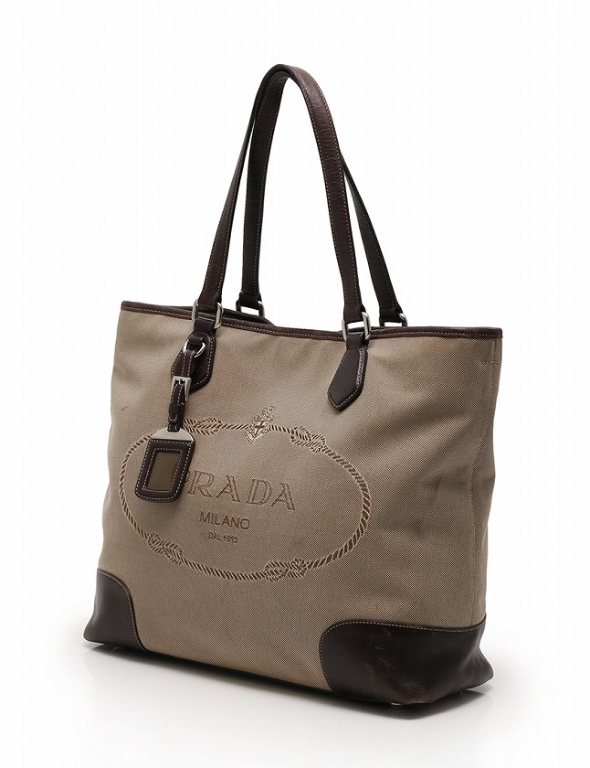 プラダ PRADA トートバッグ ショルダーバッグ ロゴジャガード ベージュ 