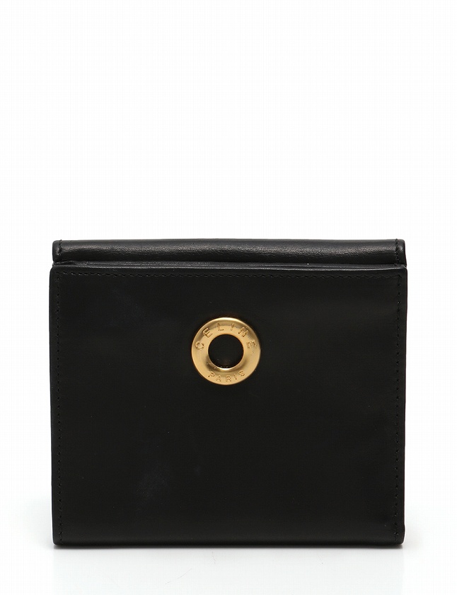 セリーヌ CELINE 財布 二つ折り Wホック 黒 ブラック ゴールド金具 