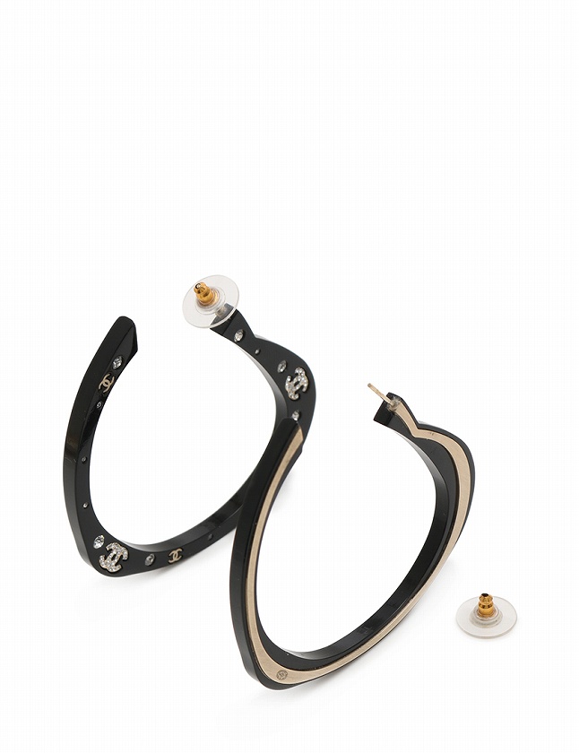 シャネル CHANEL ピアス フープピアス ココマーク 黒 ブラック 