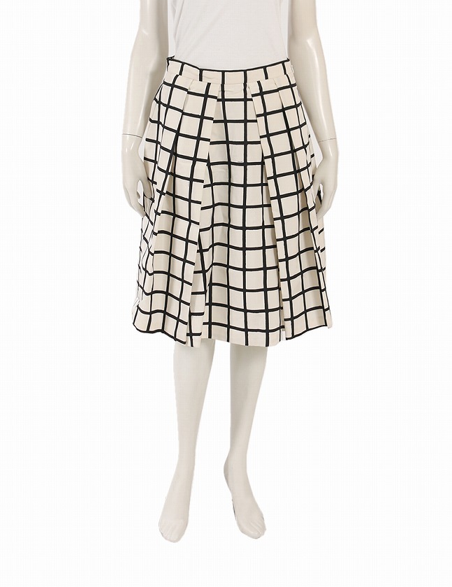 プラダ PRADA プリーツスカート アイボリー 白 黒 M ボトムス ひざ丈  