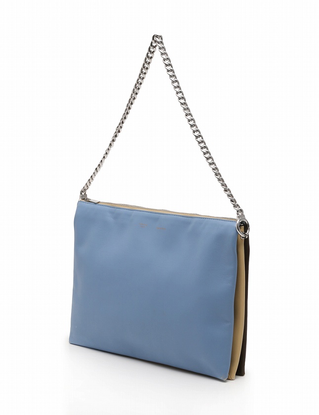 セリーヌ CELINE ショルダーバッグ トリオ チェーン 水色 ベージュ 