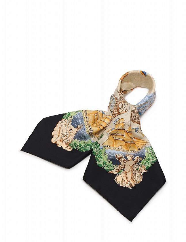 HERMES スカーフ ベージュ ネイビー HERMES スカーフ ベージュ ネイビー エルメス スカーフ 新品同様 カレ