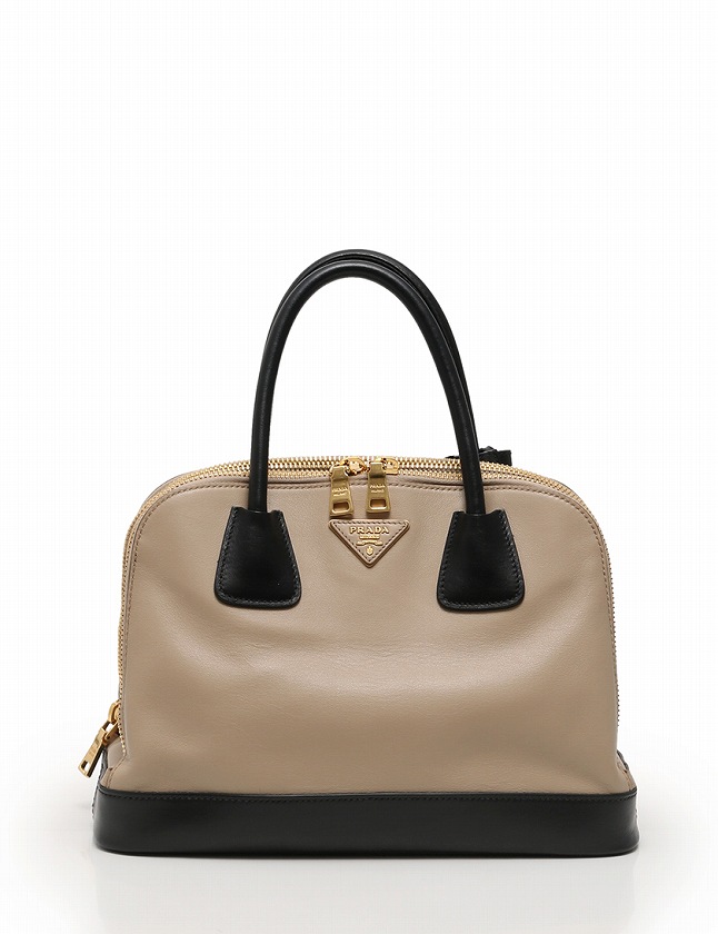 プラダ PRADA ハンドバッグ ショルダーバッグ ベージュ 黒 レザー 