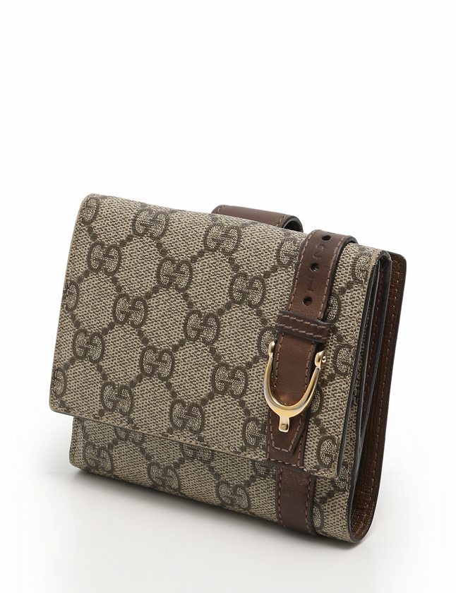 グッチ GUCCI 財布 二つ折り Wホック ベージュ 茶色 小物 GGスプリーム