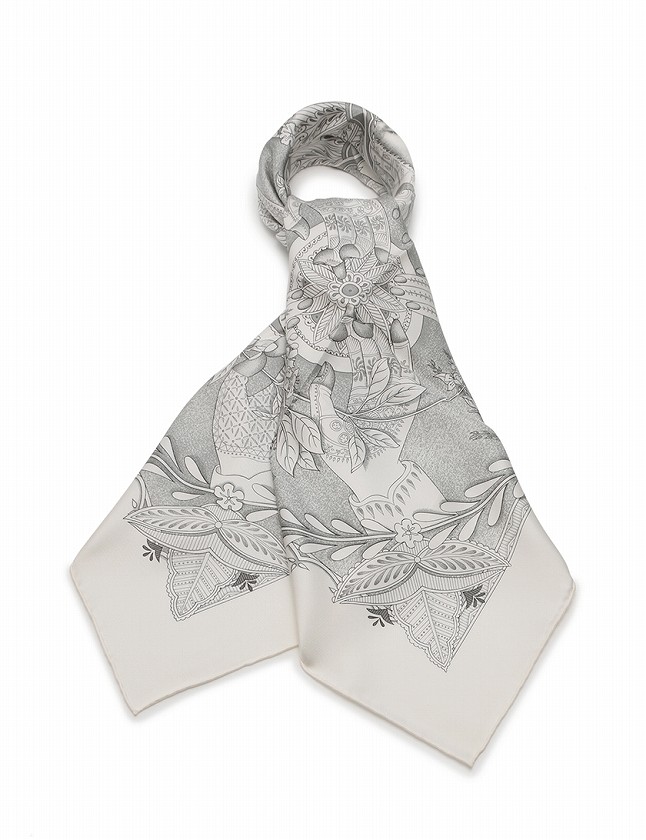 エルメス HERMES スカーフ カレ 90 白 ホワイト グレー 小物 総柄  