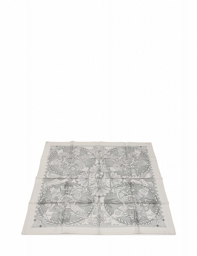 エルメス スカーフ カレ90 アイボリー グレージュ シルク100％ 中古  